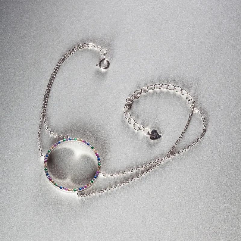 Срібний браслет з різнокольоровими фіанітами "Аліса" maxi, Розмір 17 см x 5 см, Вага: 2.6 г