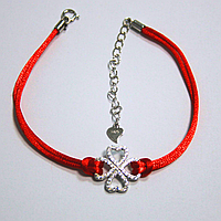 Срібний браслет з червоною ниткою Конюшина з фіанітами, Розмір 16,5 см x 0,4 см, Вага: 1.8 г