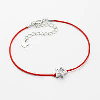 Срібний браслет із червоної шовкової нитки з білим фіанітом, Розмір 16 см x 5 см, Вага: 1.1 г