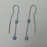 Срібні сережки протяжки з блакитними опалами