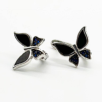 Срібні сережки в стилі "Van Cleef та Arpels" зі вставкою фіаніт/онікс