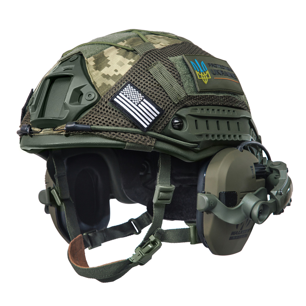 Шолом тактичний Fast Helmet NIJ IIIA + Навушники Walkers Razor Slim з чебурашкою + кавер мультикам