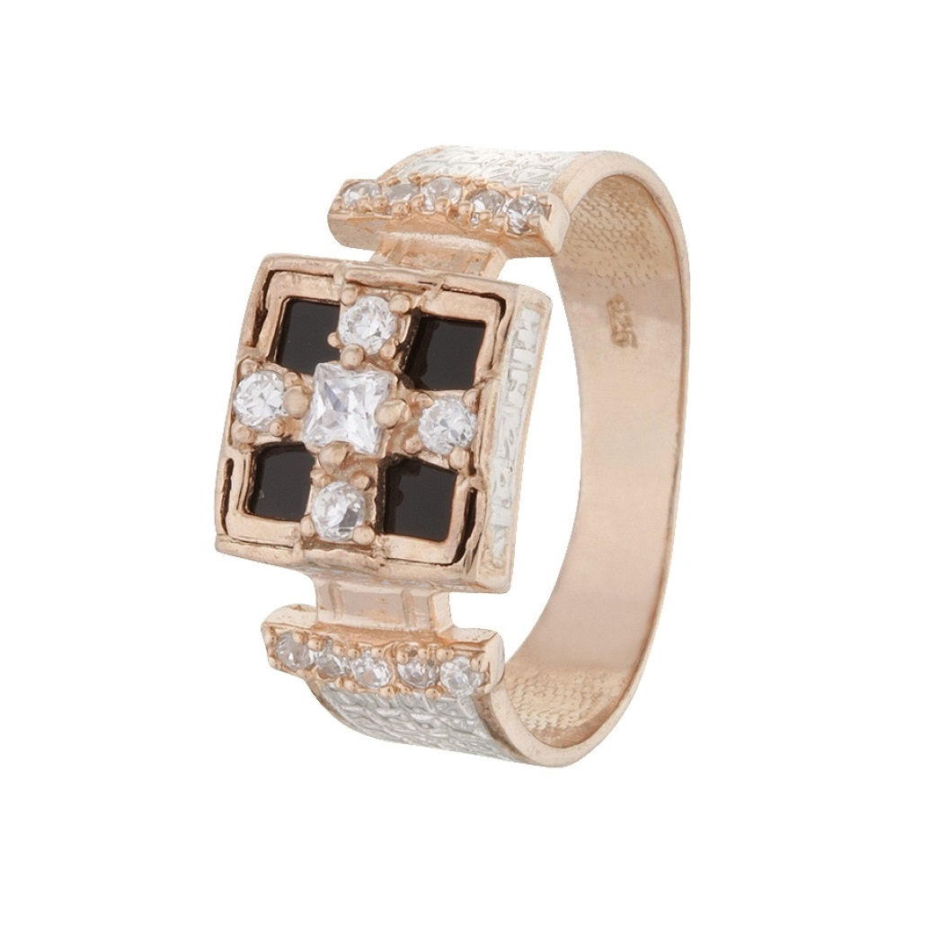 Срібна каблучка "ГОСПОДІ. ВРЯТУЙ І ЗБЕРЕЖИ" зі вставкою фіаніт/онікс