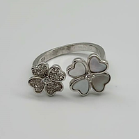 Срібна каблучка в стилі "Van Cleef та Arpels" зі вставкою фіаніт/перламутр, Розмір 17,0, Вага: 3.3 г