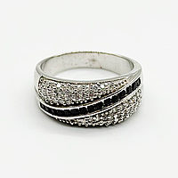 Срібна каблучка зі вставкою фіаніт/онікс, Розмір 19,5, Вага: 7.0 г