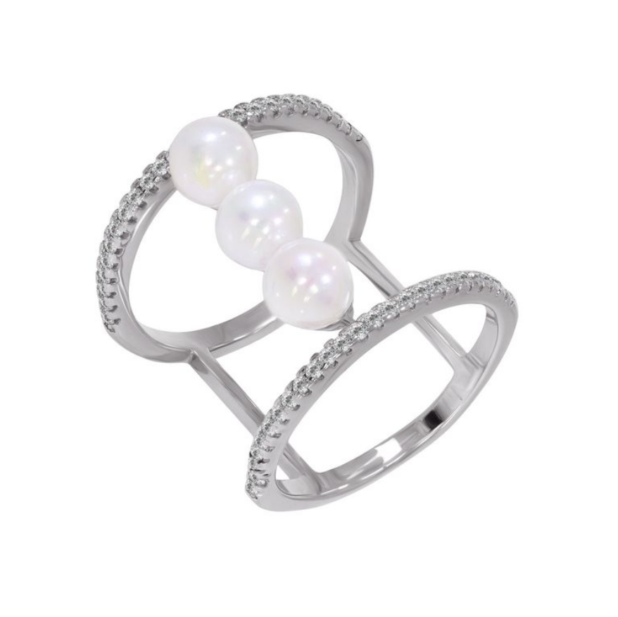 Срібна каблучка зі вставкою фіаніт/Sea Shell Pearl, Розмір 16,0, Вага: 4.9 г