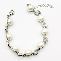 Срібний браслет зі вставкою перлина/фіаніт, Розмір 17 см x 5 см, Вага: 15.6 г