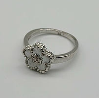 Срібна каблучка в стилі "Van Cleef та Arpels" зі вставкою фіаніт/перламутр, Розмір 15,5, Вага: 3.1 г