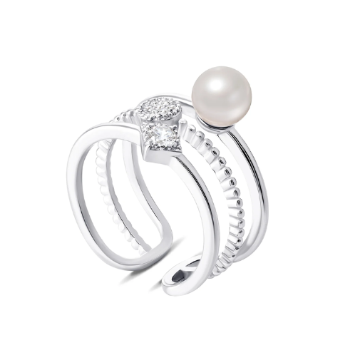 Срібна каблучка зі вставкою фіаніт/sea shell pearl, Розмір 16,0, Вага: 3.3 г