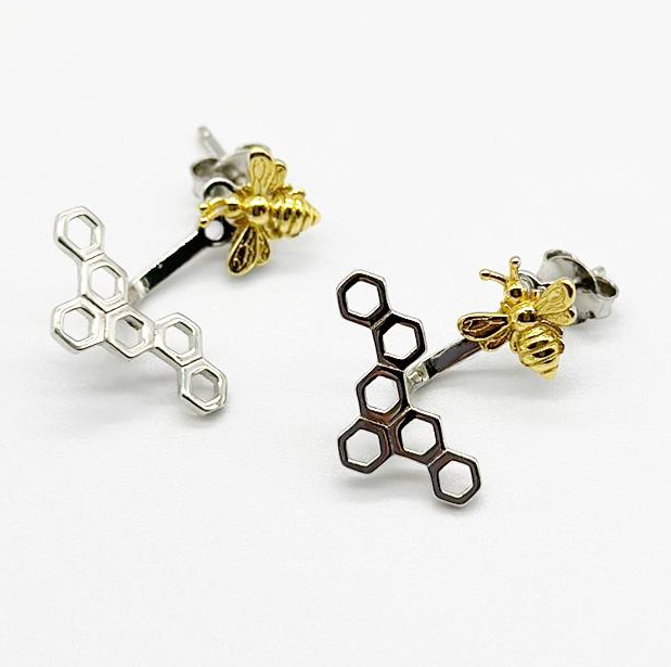 Срібні сережки в стилі "Gucci" зі вставкою емаль