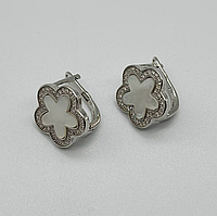 Срібні сережки в стилі "Van Cleef та Arpels" зі вставкою фіаніт/перламутр