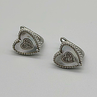 Срібні сережки в стилі "Van Cleef та Arpels" зі вставкою фіаніт/перламутр