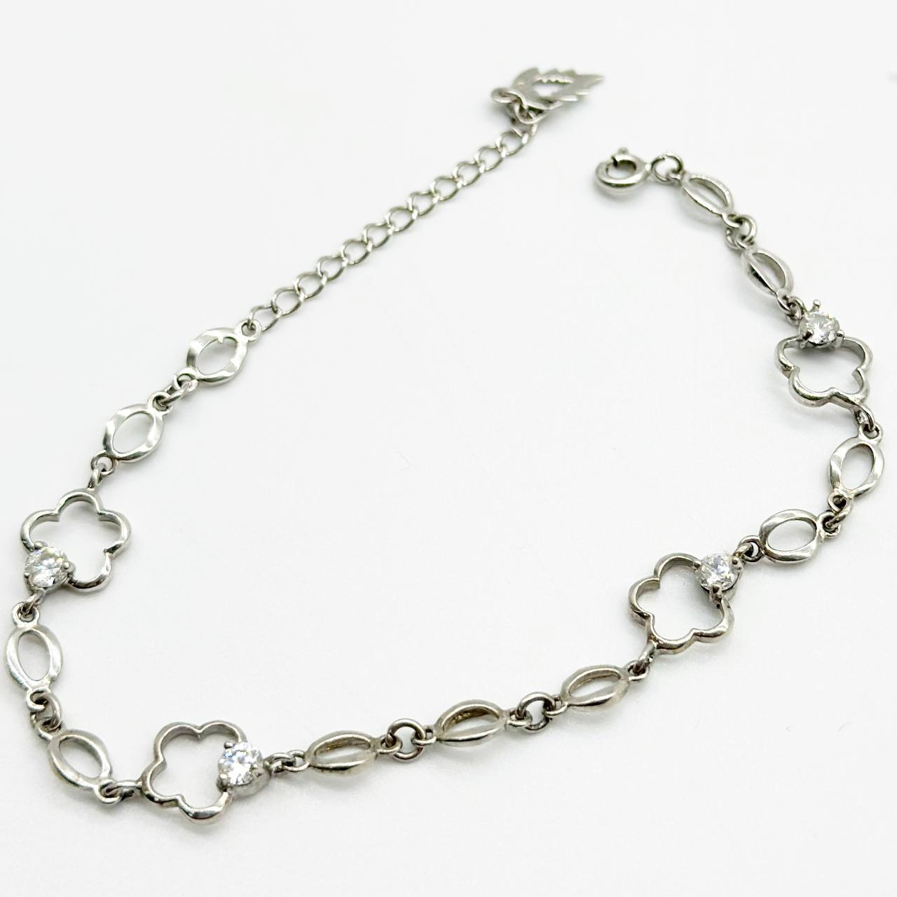 Срібний браслет зі вставкою фіаніт, Розмір 17 см x 4 см, Вага: 4.5 г