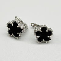 Срібні сережки в стилі "Van Cleef та Arpels" з оніксом