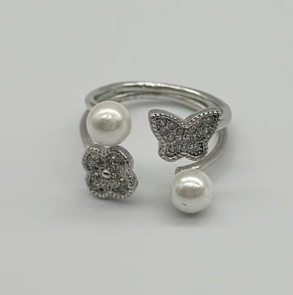 Срібна каблучка в стилі "Van Cleef  та  Arpels" зі вставкою фіаніт/Sea Shell Pearl, Розмір 15,0, Вага: 2.4 г