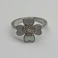 Срібна каблучка в стилі "Van Cleef та Arpels" зі вставкою фіаніт/перламутр, Розмір 16,5, Вага: 3.3 г