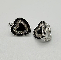 Срібні сережки в стилі "Van Cleef та Arpels" зі вставкою фіаніт/онікс