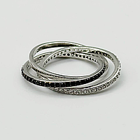 Срібна каблучка в стилі "Cartier" зі вставкою фіаніт/онікс, Розмір 15,0, Вага: 2.5 г