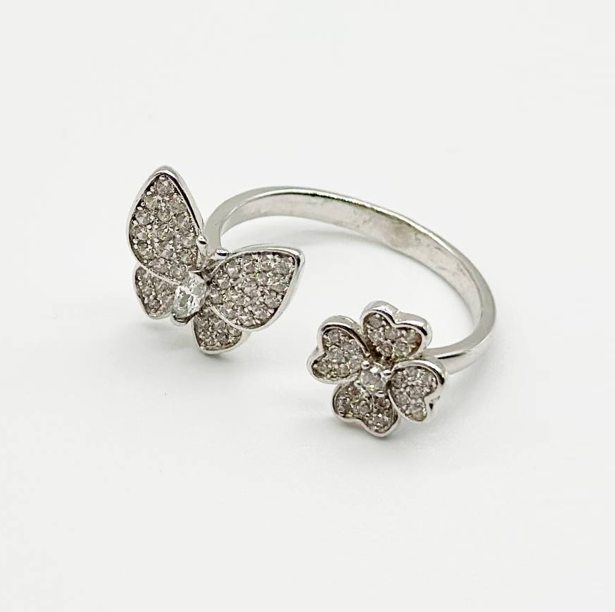 Срібна каблучка в стилі "Van Cleef  та  Arpels" з фіанітами, Розмір 17,0, Вага: 3.1 г