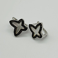 Срібні сережки в стилі "Van Cleef та Arpels" зі вставкою фіаніт/перламутр