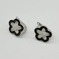 Срібні сережки в стилі "Van Cleef та Arpels" зі вставкою фіаніт/перламутр