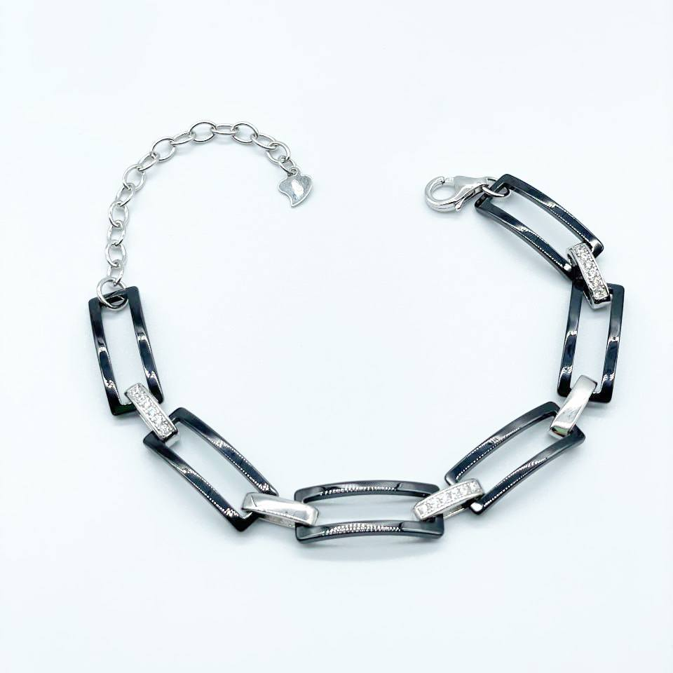 Срібний браслет зі вставкою фіаніт/кераміка