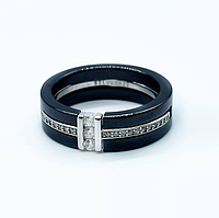 Срібна каблучка зі вставкою фіаніт/кераміка, Розмір 17,0, Вага: 5.1 г