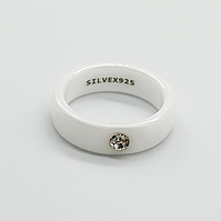 Срібна каблучка зі вставкою фіаніт/кераміка, Розмір 16,0, Вага: 4.5 г