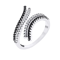 Срібна каблучка зі вставкою фіаніт/онікс, Розмір 17,0, Вага: 3.3 г