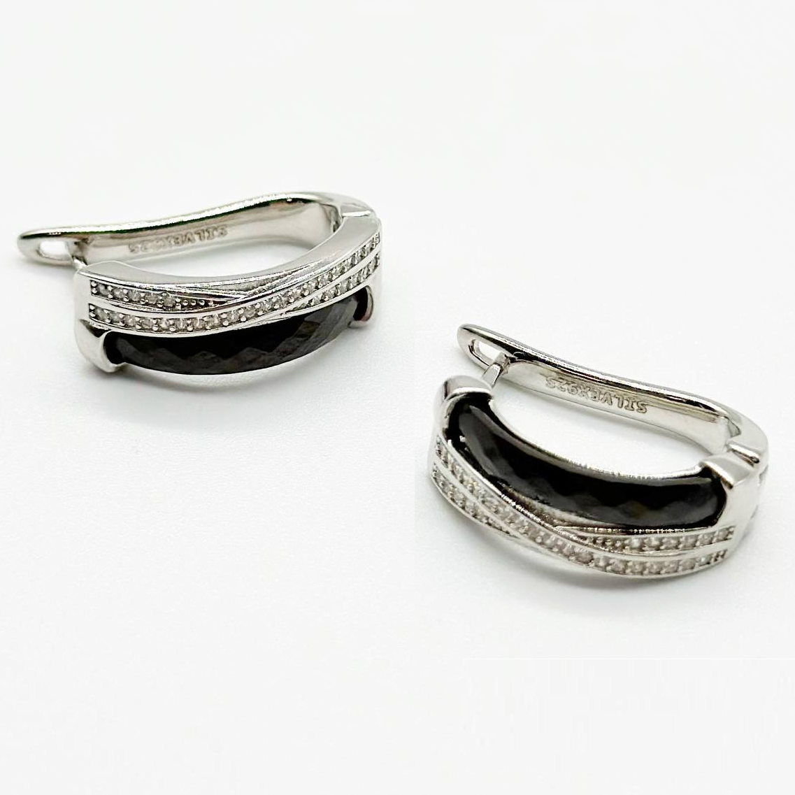 Срібні сережки зі вставкою фіаніт/кераміка