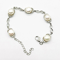 Срібний браслет зі вставкою перлина/фіаніт