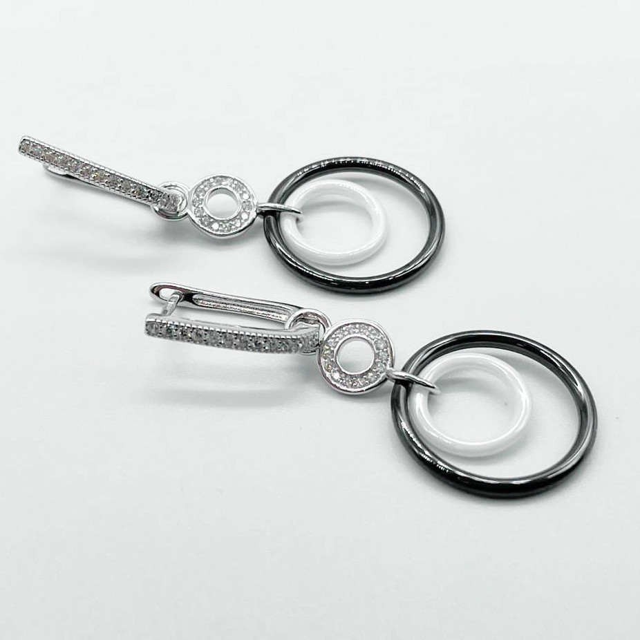 Срібні сережки зі вставкою фіаніт/кераміка