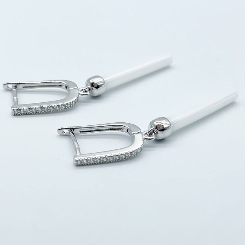 Срібні сережки зі вставкою фіаніт/кераміка