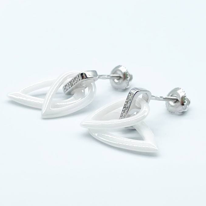 Срібні сережки зі вставкою фіаніт/кераміка