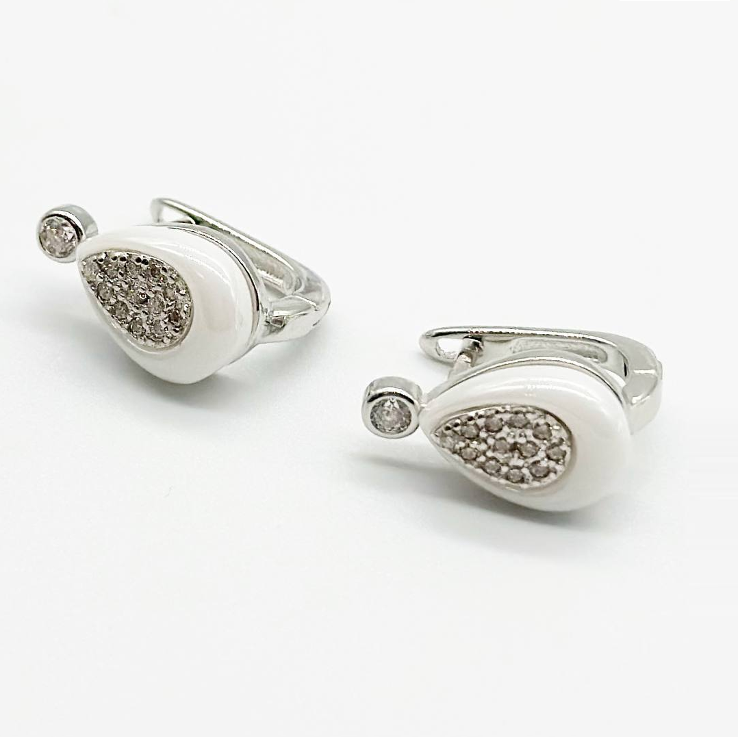 Срібні сережки зі вставкою фіаніт/кераміка