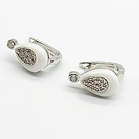 Срібні сережки зі вставкою фіаніт/кераміка