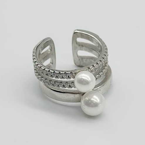 Срібна каблучка зі вставкою фіаніт/Sea Shell Pearl, Розмір 15,5, Вага: 5.1 г
