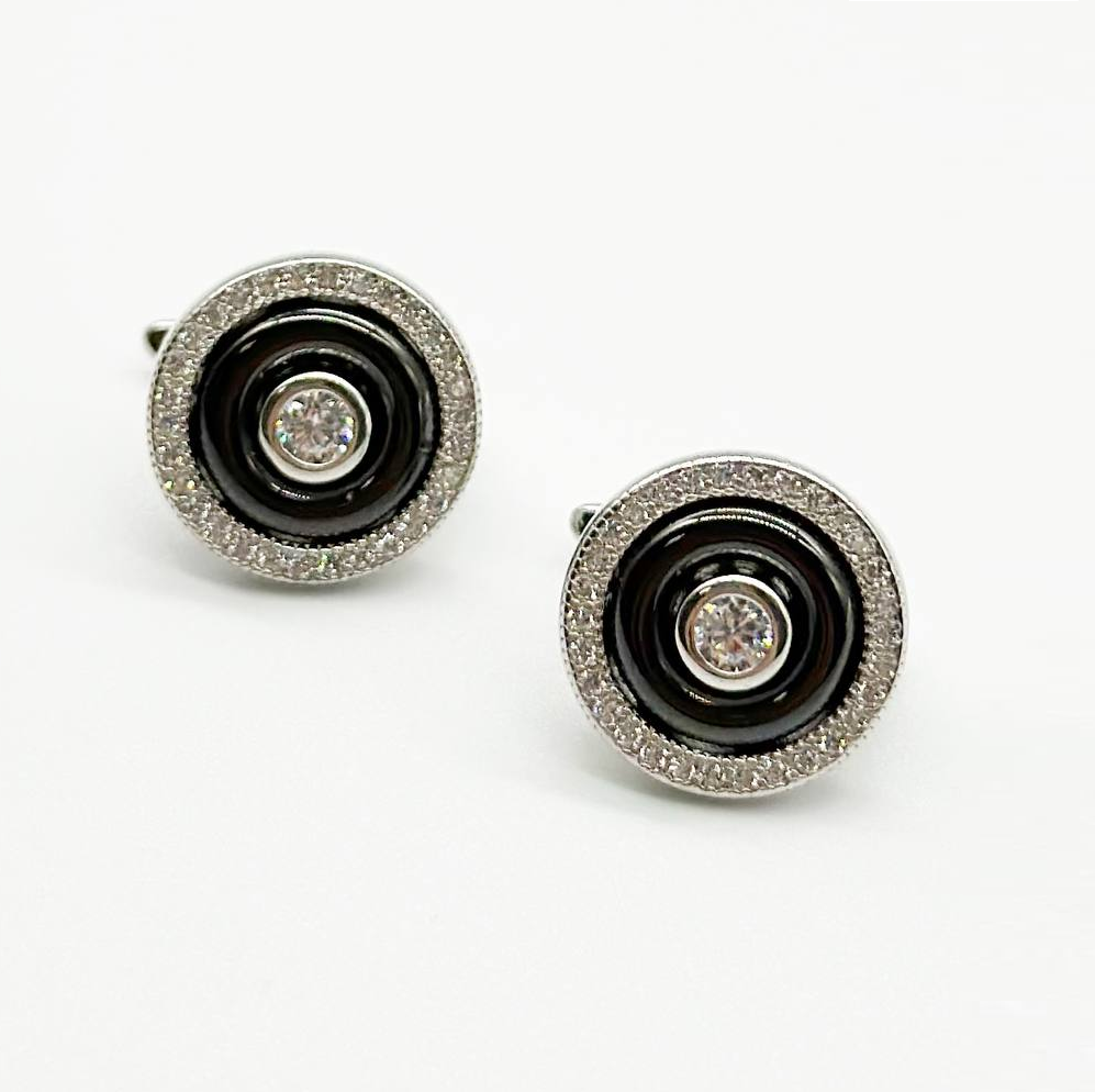 Срібні сережки зі вставкою фіаніт/кераміка