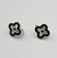 Срібні сережки в стилі "Van Cleef та Arpels" зі вставкою фіаніт/перламутр