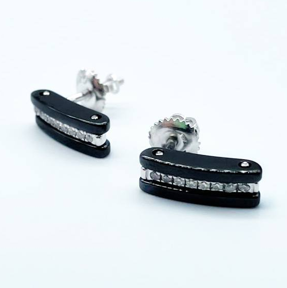 Срібні сережки зі вставкою фіаніт/кераміка