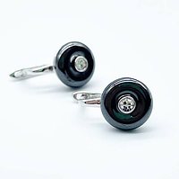 Срібні сережки зі вставкою фіаніт/кераміка