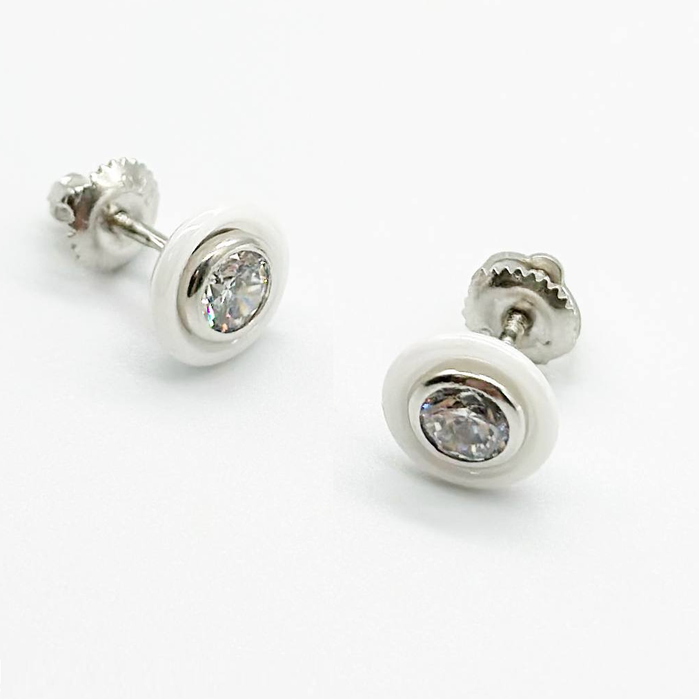 Срібні сережки зі вставкою фіаніт/кераміка