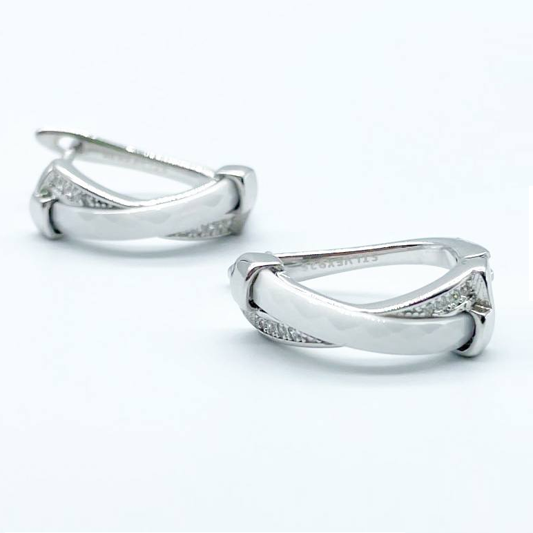 Срібні сережки зі вставкою фіаніт/кераміка