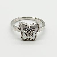 Срібна каблучка в стилі "Van Cleef та Arpels" зі вставкою фіаніт/перламутр, Розмір 15,5, Вага: 2.9 г