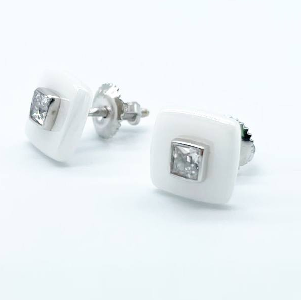 Срібні сережки зі вставкою фіаніт/кераміка