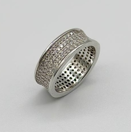Срібна каблучка в стилі "Bvlgari" з фіанітами, Розмір 15,5, Вага: 5.7 г