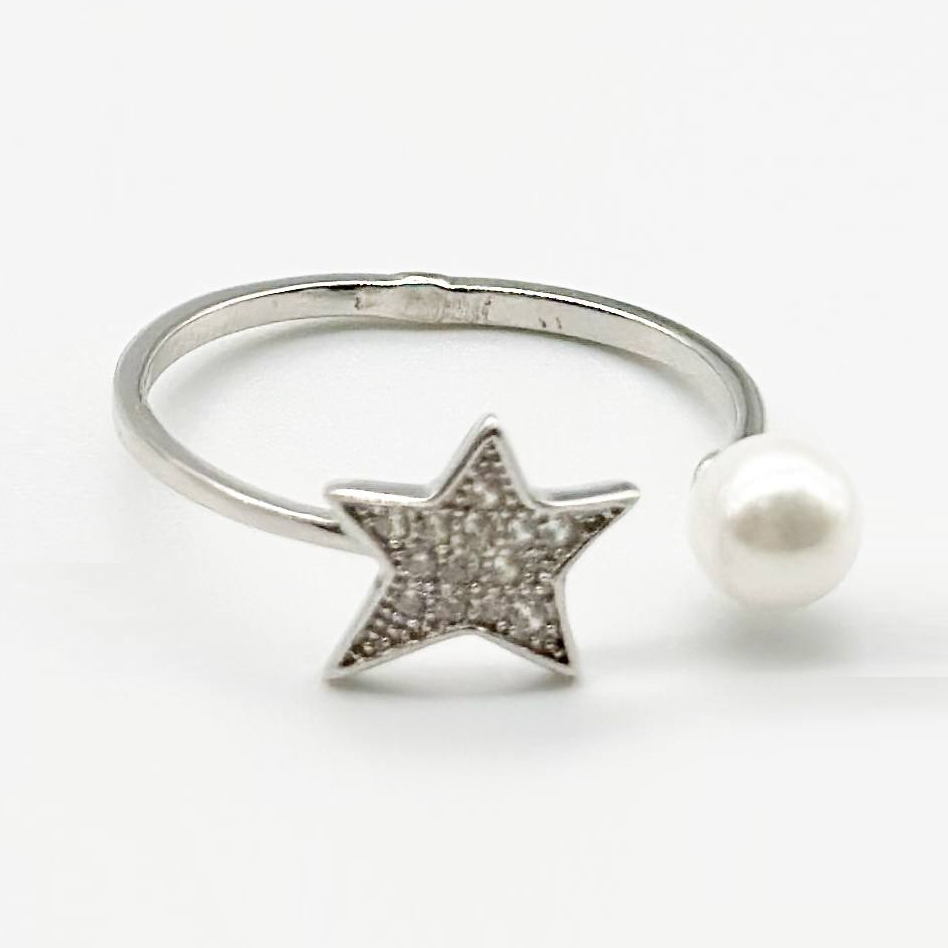 Срібна каблучка зі вставкою фіаніт/sea shell pearl