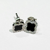 Срібні сережки в стилі "Van Cleef та Arpels" зі вставкою фіаніт/онікс