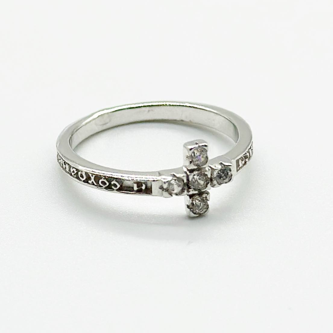 Срібна каблучка родована "ГОСПОДИ. СПАСИ И СОХРАНИ" зі вставкою фіаніт, Розмір 17,0, Вага: 1.9 г