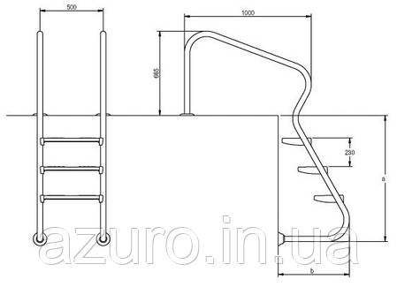 Сходи для басейну Hayward EAF4 Easy access (4 сходинки), для широкого борту, AISI-316, фото 3